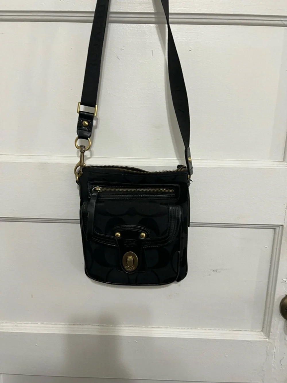 Coach Black Signature Crossbody with Gold Hardware